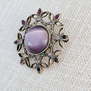 Vintage Purple Moonstone Rhinestone Brooch